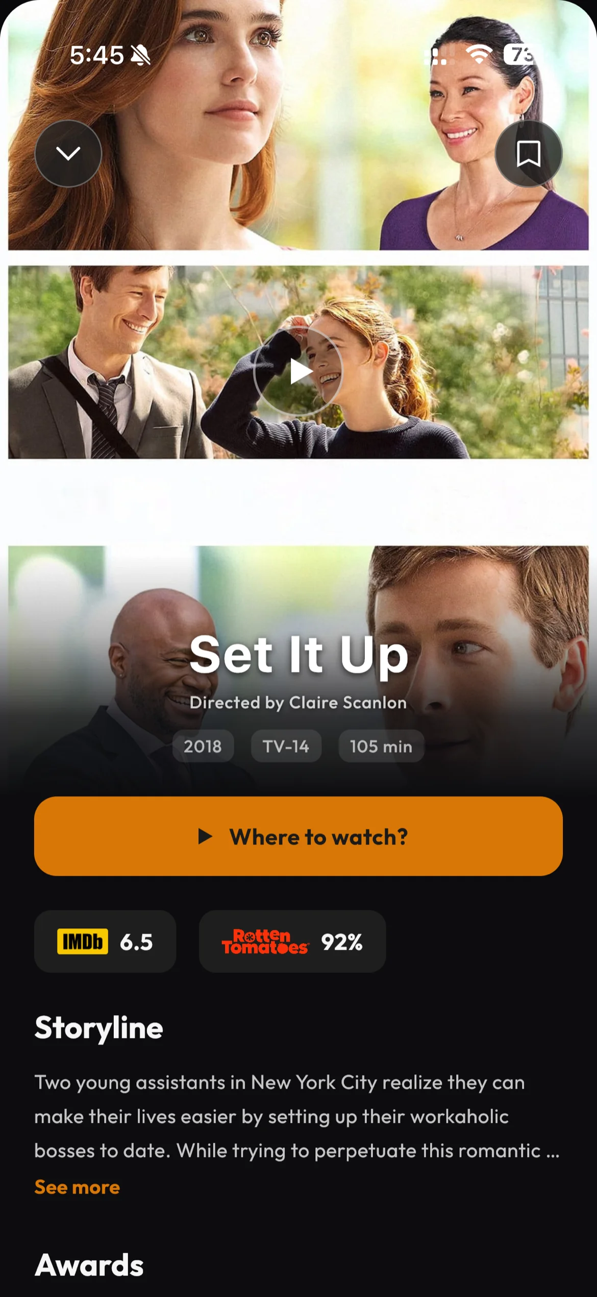 Movie details: title, year, director, scores, where to watch